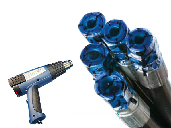 Pipes with clean seal capsules and a heat gun.