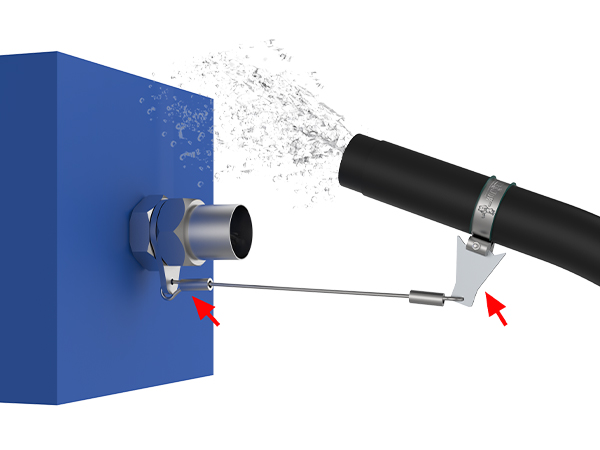 The hose is controlled within a limited range by the hose whip restraining system.
