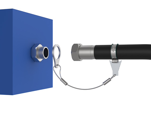 The hose whip restraint cable assemblies are assembled onto the equipment with 24° Cone connector.