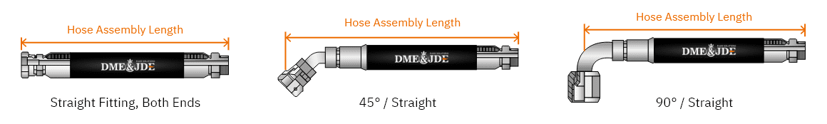 A drawing shows the length measurement of hose assemblies.