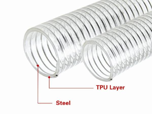 2 mangueras reforzadas con alambre de acero TPU y sus detalles de manguera interior